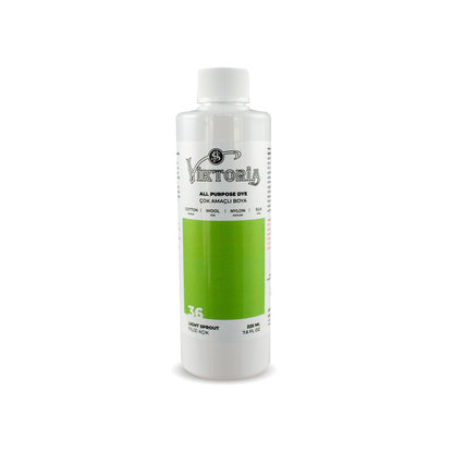 Viktoria all-purpose pistachio green fabric dye bottle for cotton, wool, silk, linen, viscose, bamboo, and nylon, 225ml